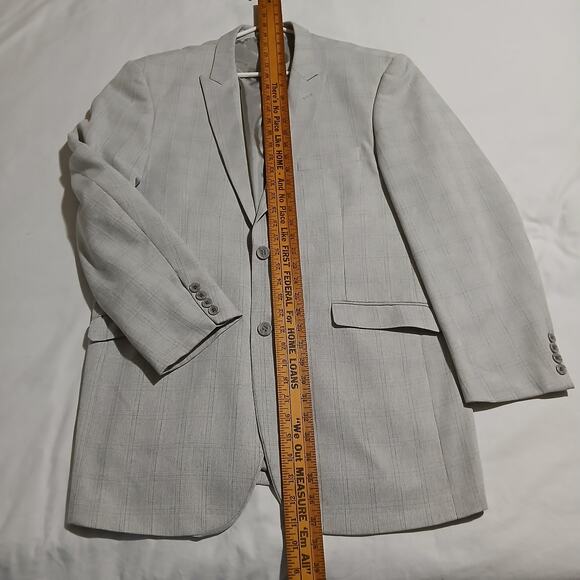 Stacy Adams Gold 40R Pale Grey Windowpane Fully-Lined Two-Botton Blazer - Picture 10 of 14